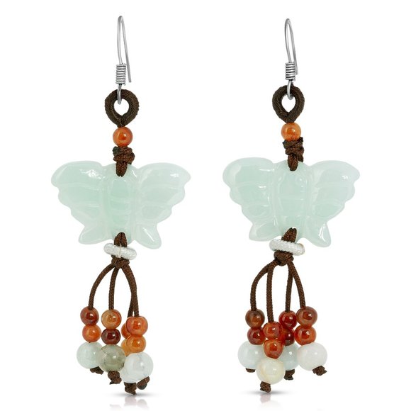 Magnificent Butterfly Handmade Jade Earrings - Picture 2 of 3